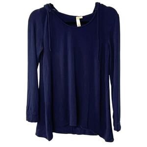 Green Tea Pullover Hooded Long Sleeve Tunic Top Navy Soft Size S